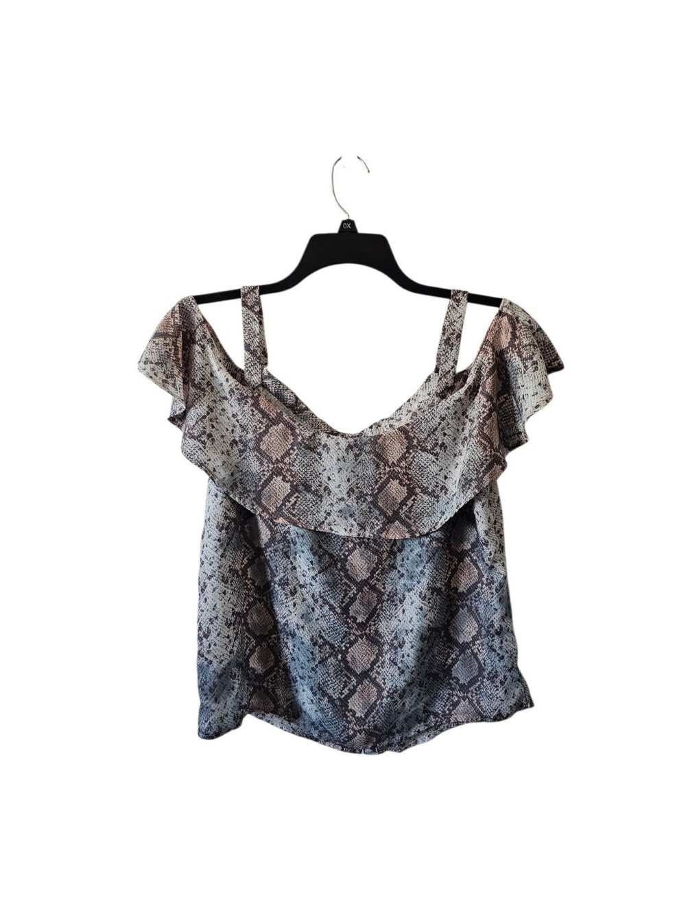 J For Justify Sheer Snake Print Cold Shoulder Ruffle Blouse Top Size M Python - Picture 2 of 6